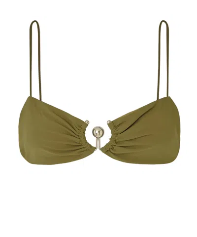 Christopher Esber Ruched Bikini Top In Green
