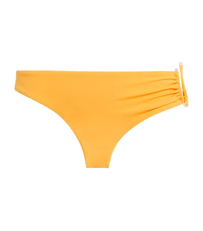 Christopher Esber Ruched Crescent Bikini Bottoms In Yellow