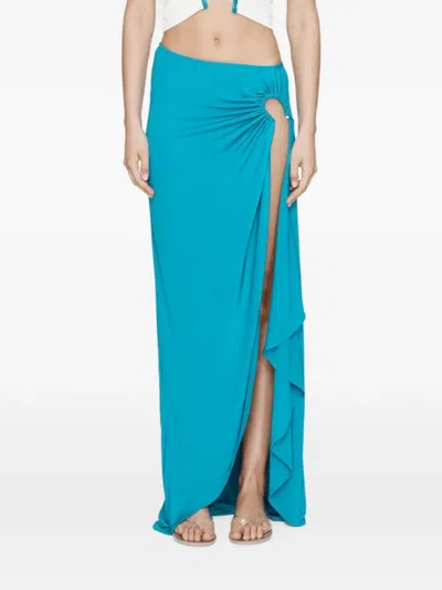 Christopher Esber Ruched Crescent Draped Maxi Skirt In Blue