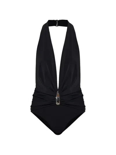 Christopher Esber Ruched Halterneck Swimsuit In Black