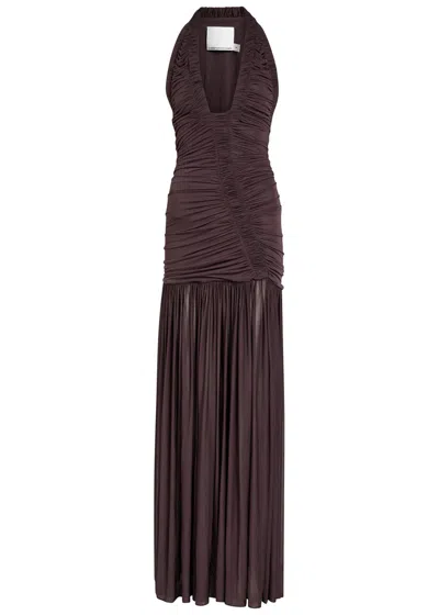 Christopher Esber Ruched Jersey Maxi Dress In Brown