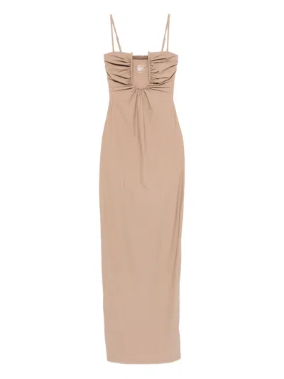 Christopher Esber Ruched Midi Dress In Brown