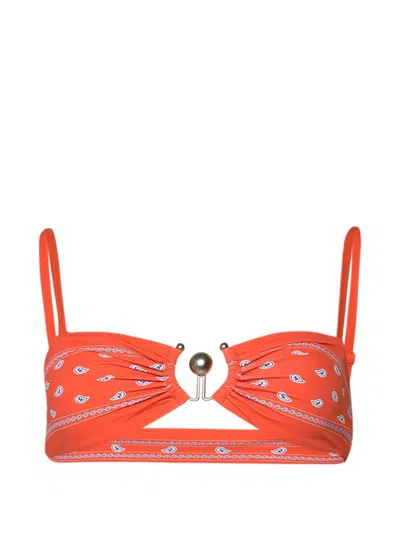Christopher Esber Ruched Orbit Bandeau Bikini Top In Orange
