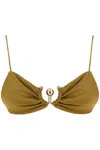 Christopher Esber Orbit Embellished Ruched Bikini Top In Brown