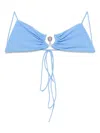 Christopher Esber Ruched Orbit Triangle Bikini Top In Blue