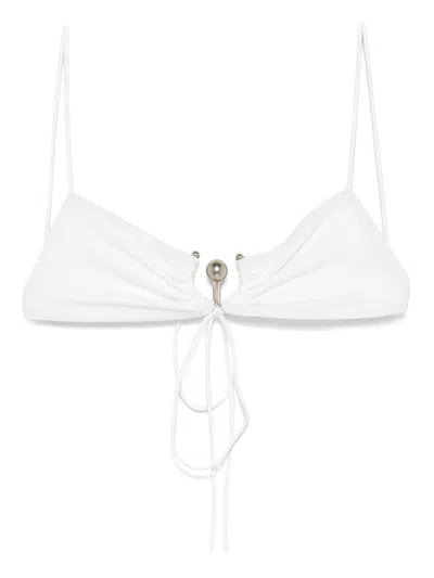 Christopher Esber Ruched Orbit Bikini Top In White