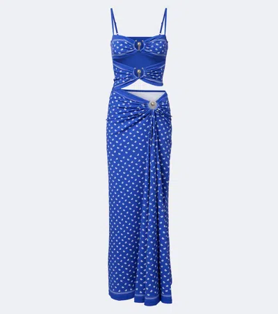 Christopher Esber Ruched Orbit Split Bandana Maxi Dress In Blue