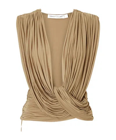 Christopher Esber Ripple Draped Mesh Top In Neutral