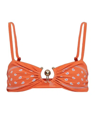 Christopher Esber Ruffled Strapless Bikini Top In Orange