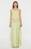 Christopher Esber Knot-detailed Gathered Chiffon-trimmed Silk-satin Maxi Skirt In Green