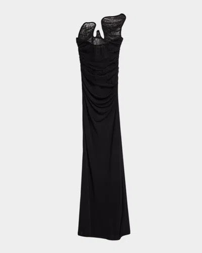 Christopher Esber Salacia Lace Sculptural Strapless Gown In Black