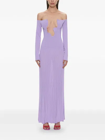 Christopher Esber Salacia Pleated Off-shoulder Maxi Dress In Purple