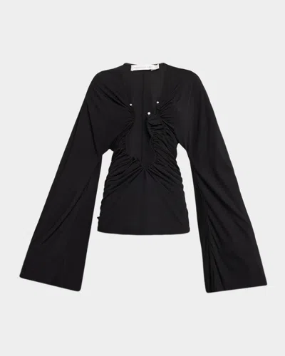 Christopher Esber Salacia Ruched Long-sleeve Blouse In Black