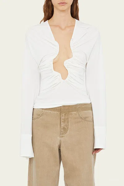 Christopher Esber Salacia Ruched Long-sleeve Top In White