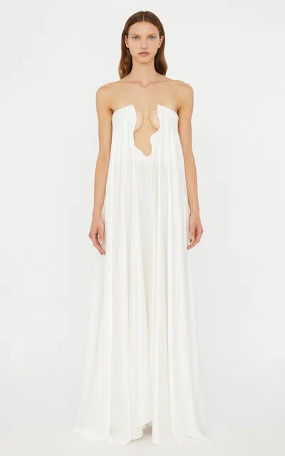 Christopher Esber Salacia Textured Silk Strapless Gown In White