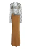 Christopher Esber Sã¨pienne Lace Suede Belted Jersey Gown