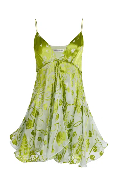 Christopher Esber Satin Burnout Chemise Mini Dress In Green