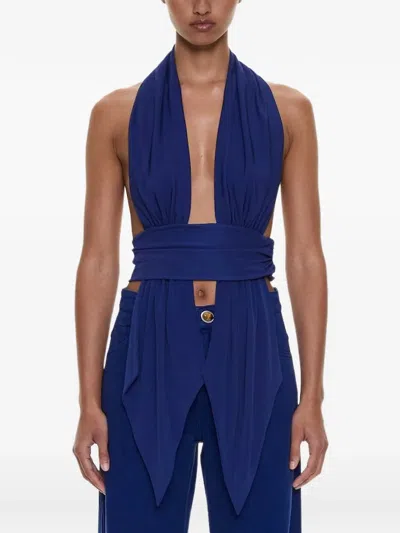 Christopher Esber Scarf-draped Halterneck Top In Blue