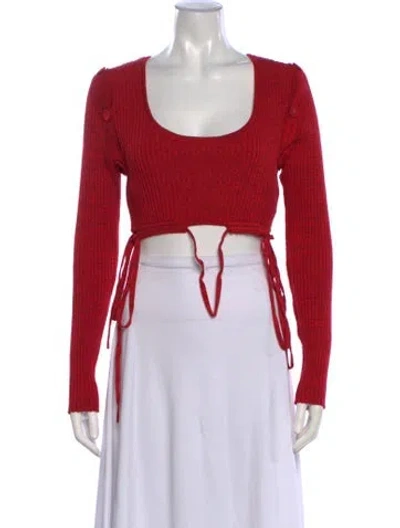 Pre-owned Christopher Esber Scoop Neck Long Sleeve Crop Top In Red