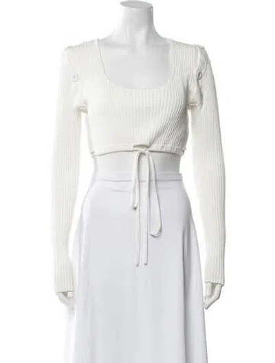 Pre-owned Christopher Esber Scoop Neck Long Sleeve Crop Top In White