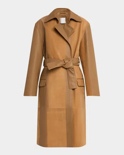 Christopher Esber Scuffed Leather Long Wrap Coat In Maple
