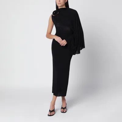 Christopher Esber Sculpted Spiral Drape Evening Dress With Asymmetrical Sleeve In Black