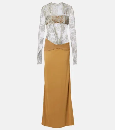 Christopher Esber Sèpienne Lace And Suede Gown In Multi