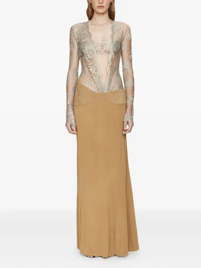 Christopher Esber Sèpienne Lace Belted Gown In Neutral