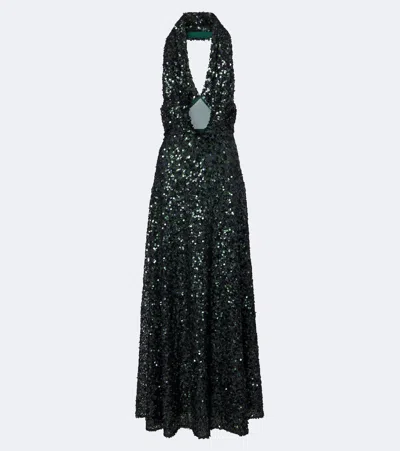 Christopher Esber Sequined Halterneck Gown In Green