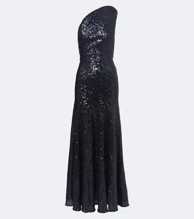 Christopher Esber Sequined One-shoulder Open-back Gown In Blue