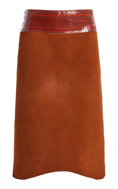 Christopher Esber Serpent Waisted Suede Midi Skirt