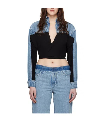 Christopher Esber Sevilla Denim Wrap Cropped Top In Blue