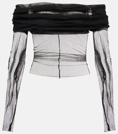 Christopher Esber Sheer Off-the-shoulder Silk Top In Black