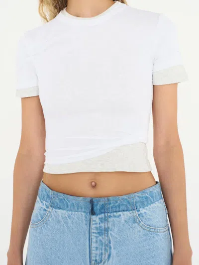 Christopher Esber Sheer Overlay Loophole Rib Tee In White / Heather Grey