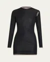 Christopher Esber Black & Gray Sheer Overlay Peephole Rib Minidress In Black Shadow Grey