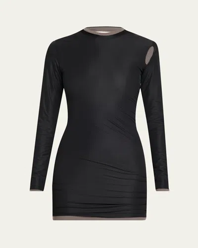 CHRISTOPHER ESBER SHEER OVERLAY PEEPHOLE RIB MINI DRESS