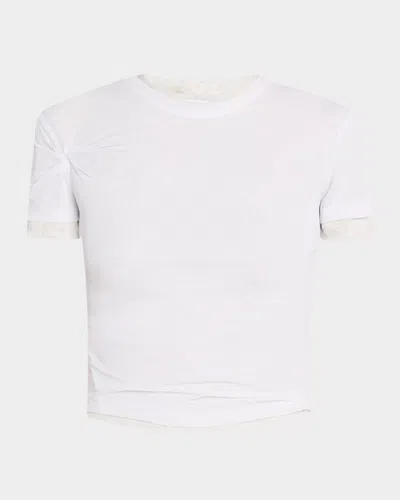 Christopher Esber Sheer Overlay Twisted Short-sleeve Rib T-shirt In White Heather Grey