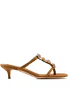 Christopher Esber Shell-embellished Kitten-heel Sandals In Brown