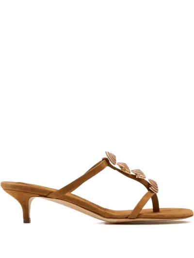 Christopher Esber Shell-embellished Kitten-heel Sandals In Brown