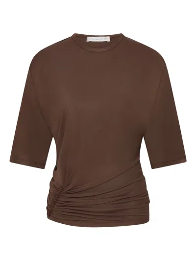 Christopher Esber Shibari Ruche Jersey T-shirt In Brown