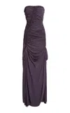 Christopher Esber Shibari Ruche Strapless Dress In Purple