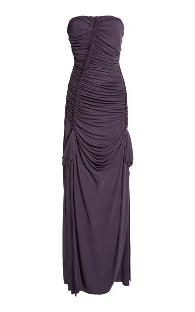 Christopher Esber Shibari Ruche Strapless Dress In Purple