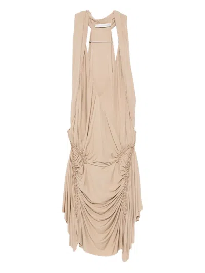 Christopher Esber Shibari Ruched Midi Dress In Neutral