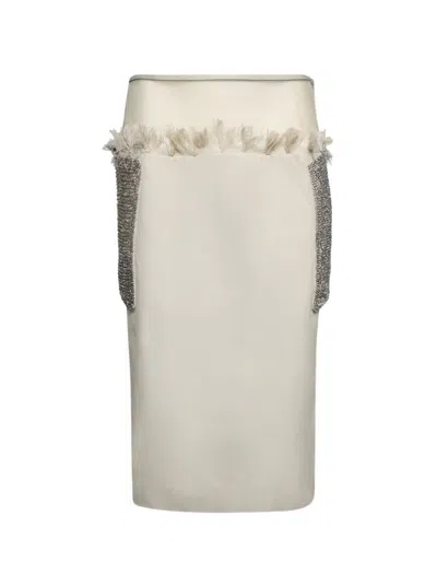 Christopher Esber Shredded Drop Waist Crystal Crochet Skirt