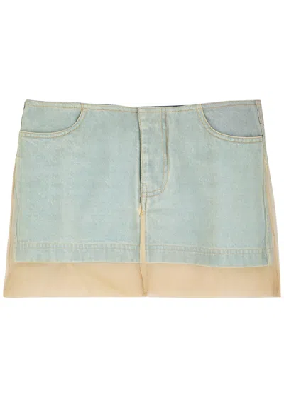 Christopher Esber Silk-chiffon And Denim Mini Skirt In Blue