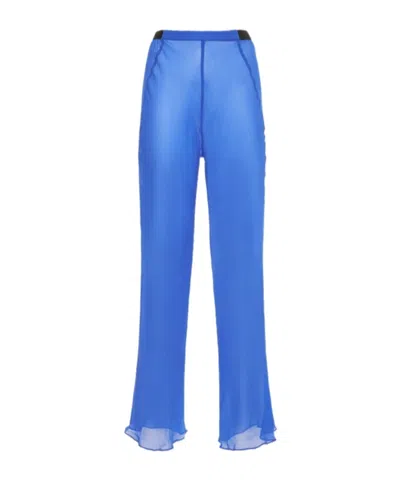 Christopher Esber Silk Chiffon Sheer Wide Leg Pants In Blue