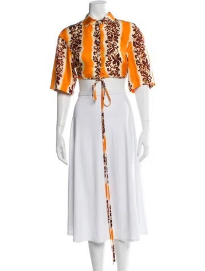 Pre-owned Christopher Esber Silk Floral Print Crop Top In Orange