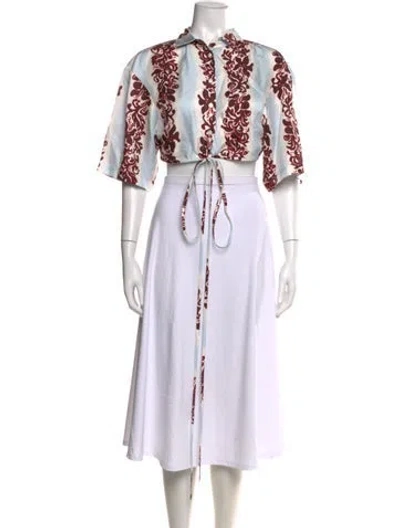 Pre-owned Christopher Esber Silk Floral Print Crop Top In White