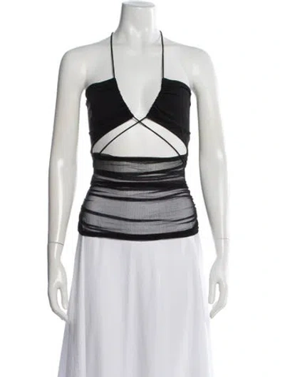 Pre-owned Christopher Esber Silk Halterneck Crop Top In Black