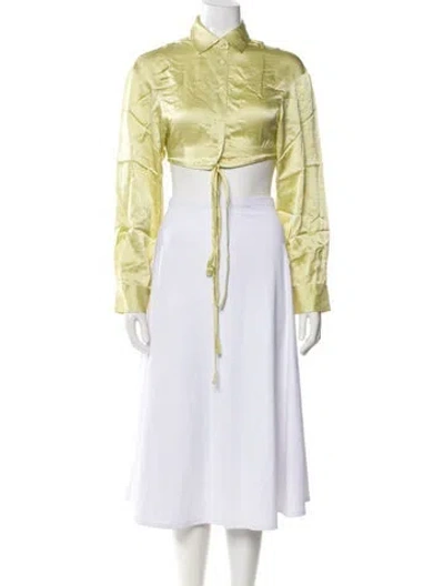 Pre-owned Christopher Esber Silk Long Sleeve Crop Top In Green